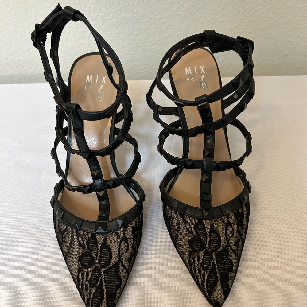 Mix No. 6 Black Lace Caged Heels